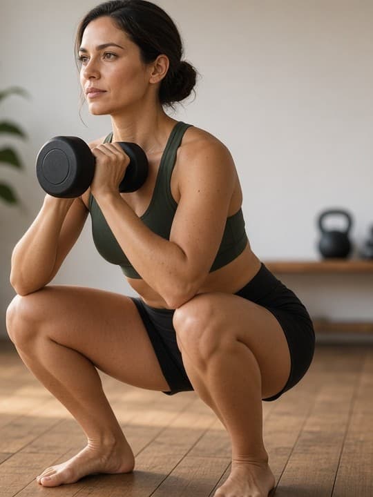 A Valora coach cueing a goblet squat in a home studio
